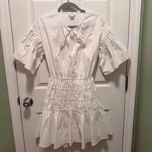 Jason Wu White Smocked Waist Flutter Sleeve Mini Dress $690 retail Size 2